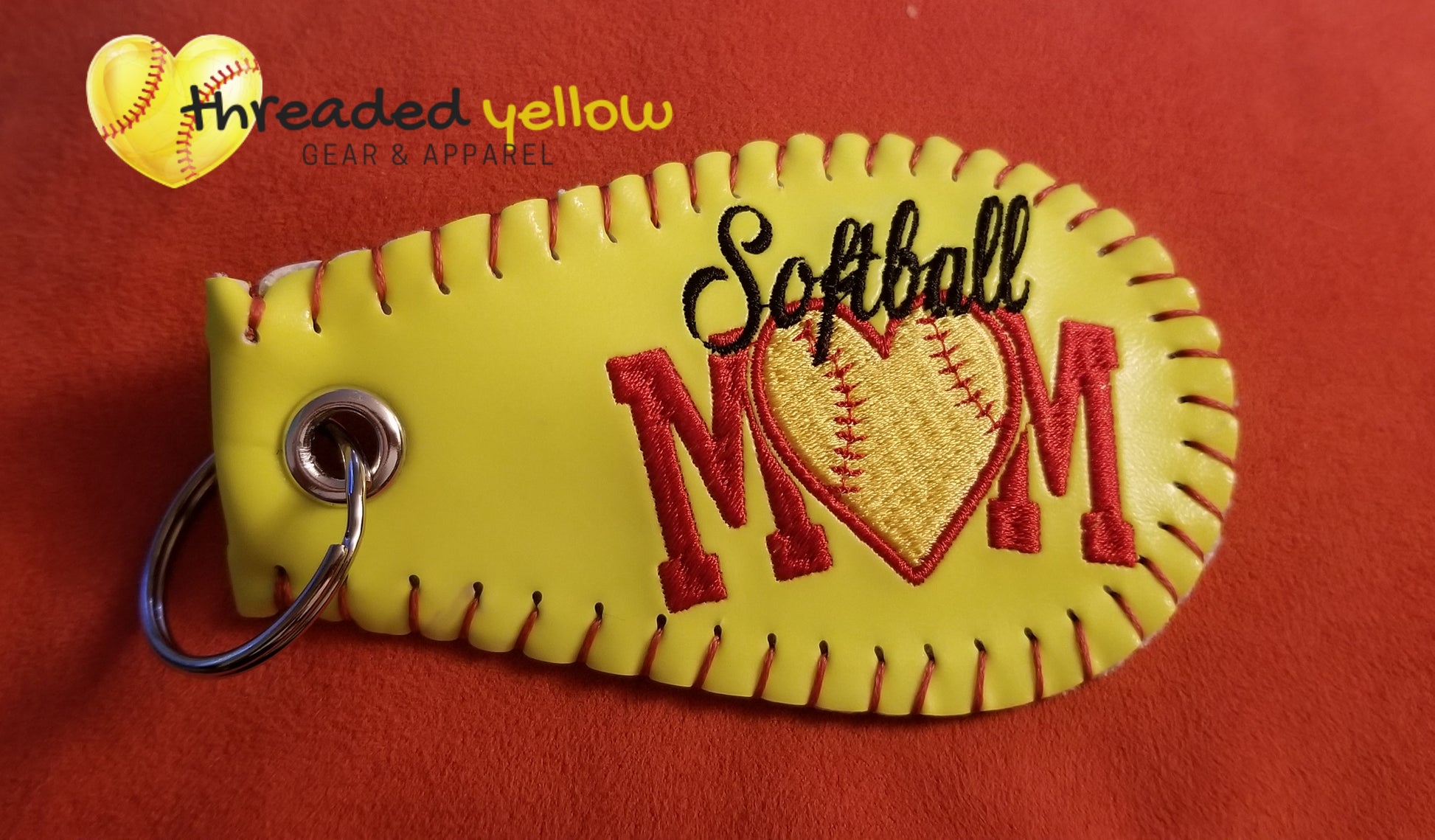 Softball Mom Keychain - Threaded Yellow Gear and Apparel