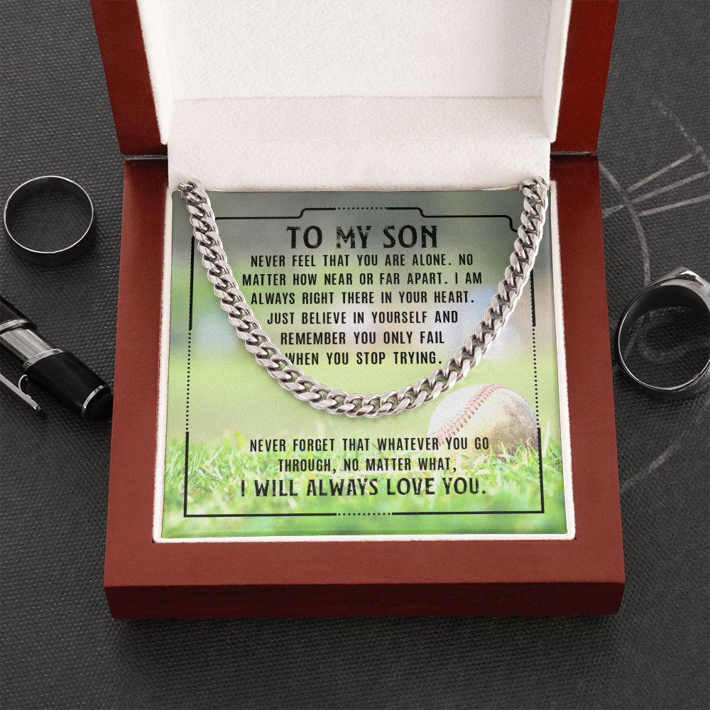 To My Son Cuban Link Chain Necklace, Baseball Player Gift, Graduation Gift